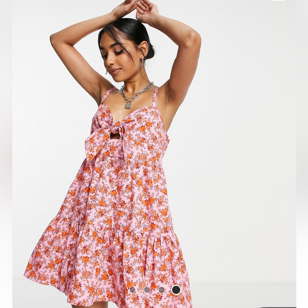 NWT Topshop Petite Pink and Red Rose Bow Mini Dress